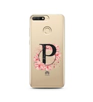 Pembe Çiçekli Harf Tasarım Süper Şeffaf Silikon Telefon Kılıfı Huawei Y6 Prime 2