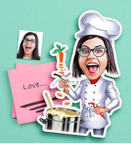 BK Gift Kişiye Özel Bayan Chef Karikatürlü Ahşap Magnet (Çok Renkli)