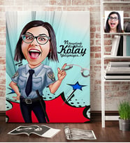 BK Gift Kişiye Özel Bayan Polis Karikatür Kanvas Tablo 70x100cm 1