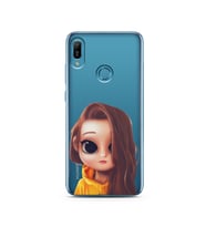 Kahve Saçlı Kız Tasarımlı Süper Şeffaf Silikon Telefon Kılıfı Huawei Y6 Prime (2