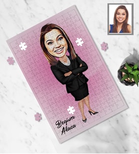 Kişiye Özel İş Kadını Karikatürlü A4 99 Parça Puzzle Bayan-24