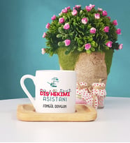 Diş Hekimi Asistanı Hediye Ahşap Altlıklı Türk Kahvesi Fincanı