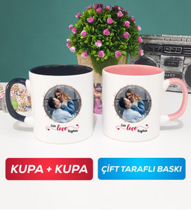 İkili Sevgiliye Sevgililer Günü Hediyesi 11 Kupa Bardak Siyah Pembe