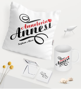 BK Gift Kişiye Özel Annelerin Annesi Beyaz Kupa Ayna Yastık Seti (Model 1)