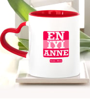 BK Gift Kişiye Özel En İyi Anne Kırmızı Kalpli Kupa Bardak  2