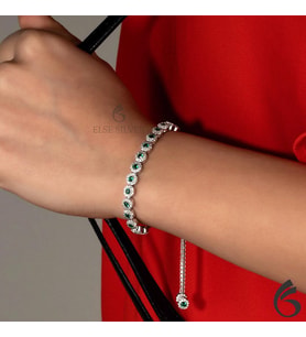 Else Silver Elmas Modeli Yeşil Taşlı Gümüş Asansörlü Bileklik