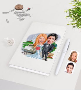 BK Gift Kişiye Özel Sevgililer Günü Temalı Evleniyoruz Karikatürlü Beyaz Defter Kalem Seti-1