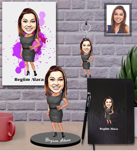 Kişiye Özel Öğretmen Karikatürlü 5 li Hediye Seti Bayan-9