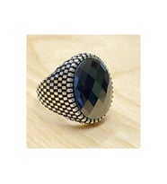 Mavi Zirkon Taşlı Oval Hasır Model Gümüş Erkek Yüzük