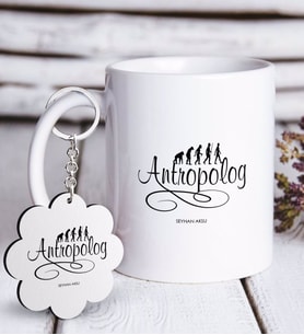 BK Gift Kişiye Özel Mesleki Antropolog Beyaz Kupa ve Anahtarlık Hediye Seti (Model 1)
