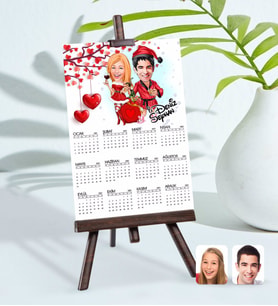 BK Gift Kişiye Özel 15x21 cm Fotoğraf Kartlı Yeni Yıl Sevgililer Karikatürlü Şövaleli 2024 Takvim -5 (Beyaz)
