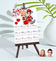 BK Gift Kişiye Özel 15x21 cm Fotoğraf Kartlı Yeni Yıl Sevgililer Karikatürlü Şövaleli 2024 Takvim -5 (Beyaz)
