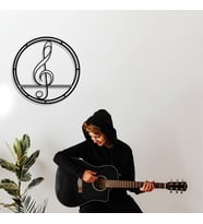 New Jargon - Çerçeve İçinde Müzik ve Solfeş Anahtarı Tasarım Metal Tablosu 50x50cm (Siyah)