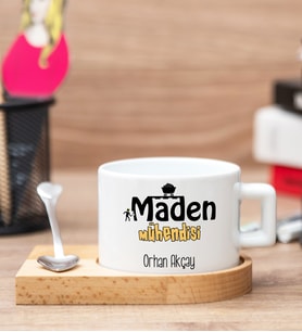 Maden Mühendisine Hediye Ahşap Altlıklı Fincan