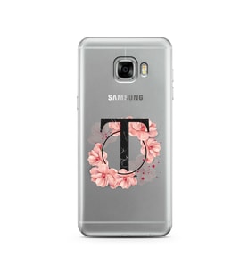 Pembe Çiçekli Harf Tasarım Süper Şeffaf Silikon Telefon Kılıfı Samsung C5   T-Ha