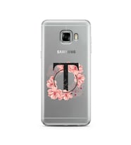 Pembe Çiçekli Harf Tasarım Süper Şeffaf Silikon Telefon Kılıfı Samsung C5   T-Ha