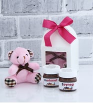 Pembe Ayıcıklı Beyaz Mini Nutella Kutusu