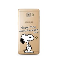 Snoopy Tasarımlı Süper Şeffaf Silikon Telefon Kılıfı Samsung C7 Pro 