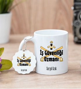 İş Güvenliği Uzmanı Beyaz Kupa Bardak Ve Anahtarlık Set