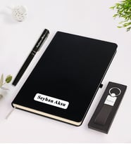 BK Gift Kişiye Özel Metal Roller Kalem Ciltli Defter Anahtarlık Seti