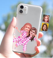BK Gift Kişiye Özel Kız Kardeşler Karikatürlü iPhone 11 İnce Şeffaf Silikon Telefon Kapağı-1 (Beyaz)