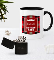 BK Gift Kişiye Özel Dünyanın En İyi Babası Siyah Kupa Bardak Benzinli Metal Çakmak Seti-4 (Model 1)
