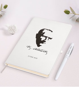 BK Gift Kişiye Özel Atatürk Temalı Beyaz Defter ve Kalem Hediye Seti-23