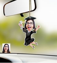 BK Gift Kişiye Özel Bayan Mezun Karikatürlü Ahşap Araba Dikiz Ayna Süsü (Çok Renkli)