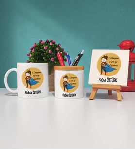 Öğretmenler Günü Hediyesi Kupa Bardak Kalemlik ve Dekoratif Taş Baskı Seti