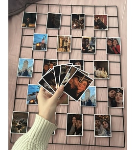 Metal Çerçeve 45x65 cm Tel Kişiye Özel 27 Adet Fotoğraf Baskılı Sarı Led Işıklı (Set)