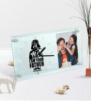 BK Gift Kişiye Özel Fotoğraflı Baba Masaüstü Cam Saat-1 (Beyaz)