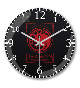 Game Of Thrones House Targaryen Duvar Saati Bombeli Gercek Cam