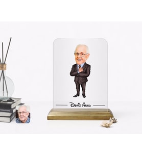 BK Gift Kişiye Özel Büyükbaba Dede Karikatürlü Ahşap Standlı Çerçeve (Beyaz)