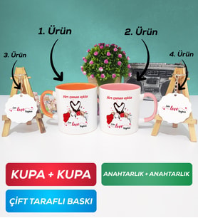 İkili Turuncu Pembe Sevgiliye Sevgililer Günü Hediyesi 10 Kupa Bardak Anahtarlık