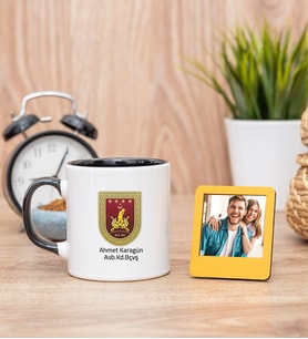 Kara Kuvvetleri Siyah Kupa Bardak ve Sarı Mini Fotoğraf Çerçevesi