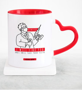BK Gift Kişiye Özel Mesleki Diş Hekimi Kırmızı Kalpli Kupa Bardak  4