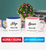 İkili Sevgiliye Hediye İsme Özel Sevgililer Günü Hediyesi Kupa Bardak Lacivert Pembe