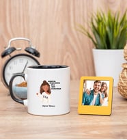 Rahatım Bozulmasın Siyah Kupa Bardak ve Sarı Mini Fotoğraf Çerçevesi