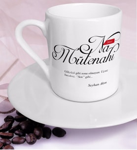 BK Gift Kişiye Özel Mânâ Namütenahi Türk Kahvesi Fincanı (Beyaz)