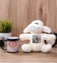 Sevgiliye Hediye Kalpli Sihirli Kupa Bardak ve Peluş Koyun