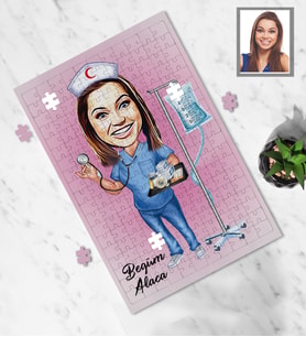 Kişiye Özel Hemşire Karikatürlü A4 99 Parça Puzzle Bayan-4