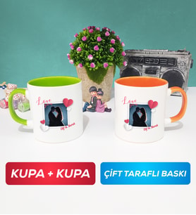 İkili Sevgiliye Sevgililer Günü Hediyesi 7 Kupa Bardak Yeşil Turuncu