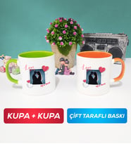 İkili Sevgiliye Sevgililer Günü Hediyesi 7 Kupa Bardak Yeşil Turuncu