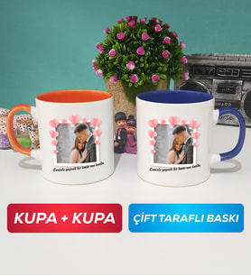 İkili Sevgiliye Sevgililer Günü Hediyesi 12 Kupa Bardak Turuncu Lacivert