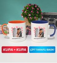 İkili Sevgiliye Sevgililer Günü Hediyesi 12 Kupa Bardak Turuncu Lacivert