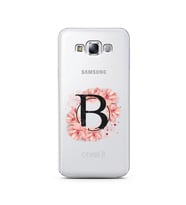 Pembe Çiçekli Harf Tasarım Süper Şeffaf Silikon Telefon Kılıfı Samsung E7 B-Harf