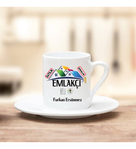 Emlakçı Gayrimenkül Türk Kahvesi Fincanı (Beyaz)