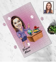 Kişiye Özel Öğretmen Karikatürlü A4 99 Parça Puzzle Bayan-3