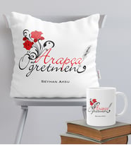 BK Gift Kişiye Özel Arapça Öğretmeni Temalı Yastık Kupa Seti - 1