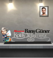 Kişiye Özel Balıkçı Karikatürlü Kolay Yetişmiyor Ahşap Biblo Bay-4